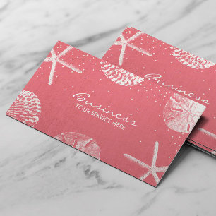 Salon & Spa Coral Red Beach Seashells Business Card