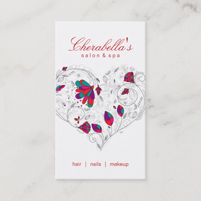 Salon Spa Floral Heart Red Colourful Business Card (Front)