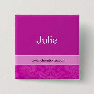 Salon Spa Name Tag Button Brooch damask pink