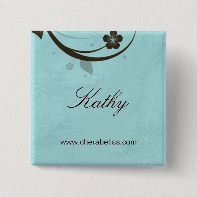 Salon Spa Name Tag Button Brooch watery blue (Front)