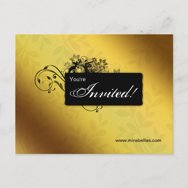 Salon Spa Postcard Invitation Gold Butterfly (Front)