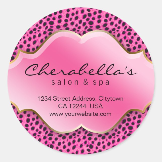 Salon Spa Sticker Pink Black White Leopard (Front)