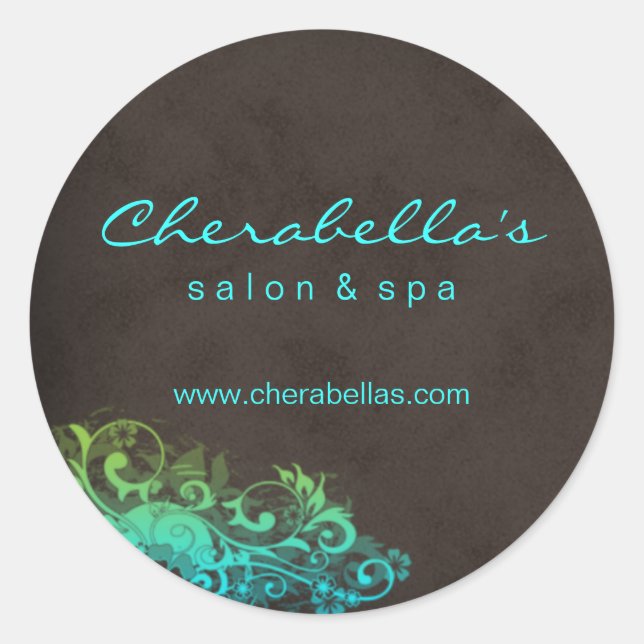 Salon Spa Sticker Turquoise Blue Green Brown (Front)