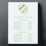 Salon Teal Gold Floral Updo Price Menu Plaque<br><div class="desc">Salon Teal Gold Floral Updo Price Menu Plaque. This professional plaque is a great no-touch way to display your salon services or price list in light of the covid 19 corona virus pandemic. Personalise this custom design with your own text,  colours,  and logo.</div>