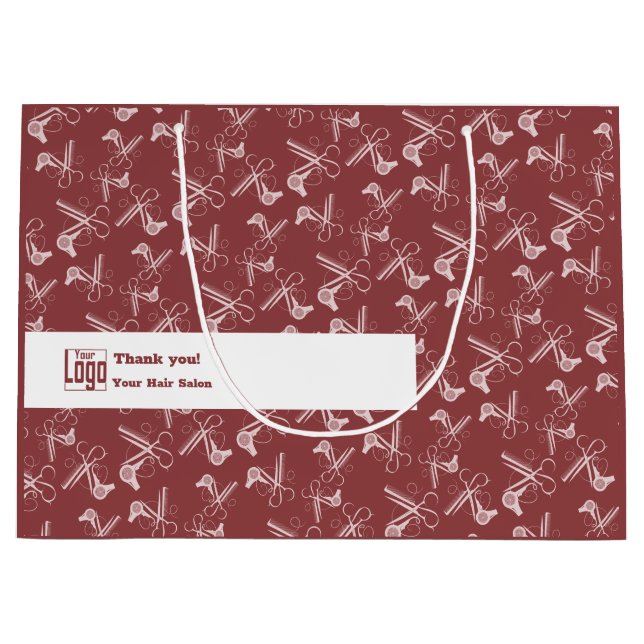 Salon Tools pattern Logo Motto QR Code Burgundy Large Gift Bag (Front)