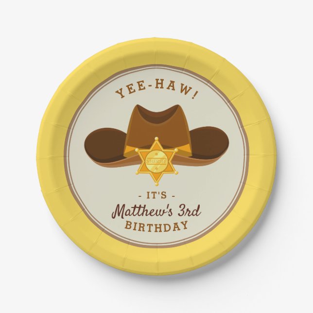 Saloon Birthday Wild West Party Boys Cowboy Theme Paper Plate (Front)