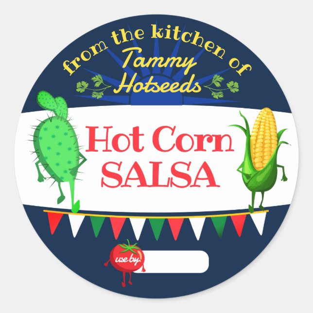 Salsa cactus corn tomato homemade by canning classic round sticker (Front)