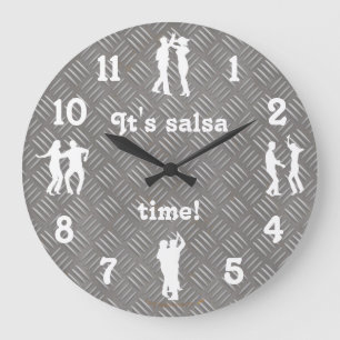 Salsa Dancers Add Your Own Image White Silhouettes Large Clock