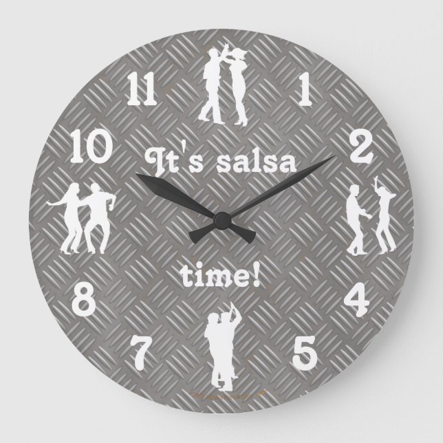 Salsa Dancers Add Your Own Image White Silhouettes Large Clock (Front)