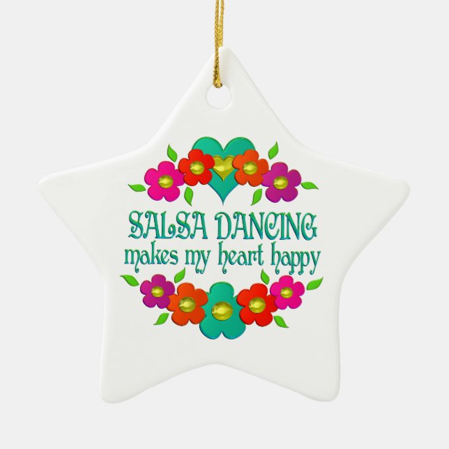 Salsa Dancing Heart Happy Ceramic Tree Decoration (Front)