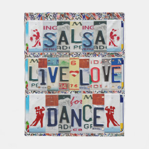 salsa LIVE LOVE DANCE LICENSE PLATES Ballet Dancin Fleece Blanket