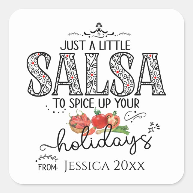 Salsa Spice Up Your Holidays Floral Red Square Sticker (Front)