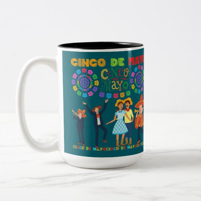 Salsa sunset celebration dark teal Two-Tone coffee mug (Left)