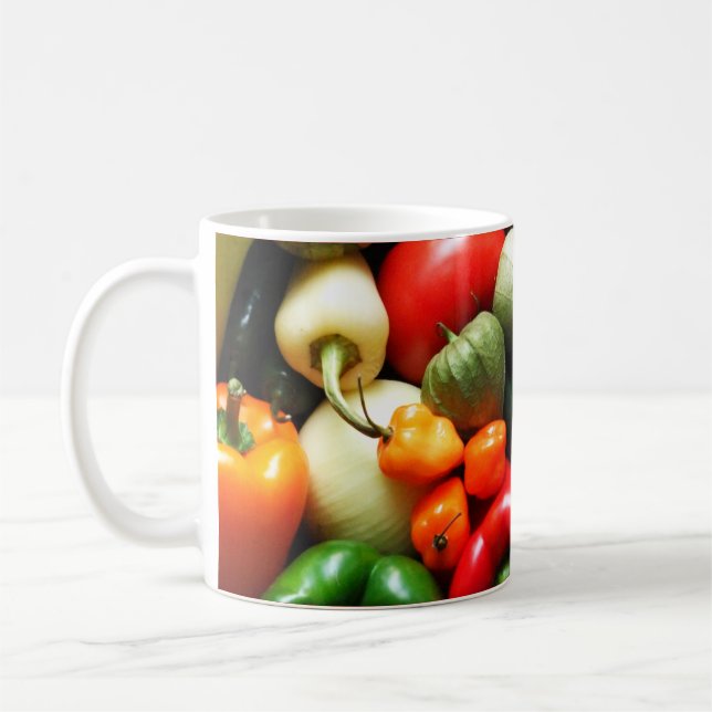 Salsa Vegetables, Tomato, Peppers, Onion Tomatillo Coffee Mug (Left)