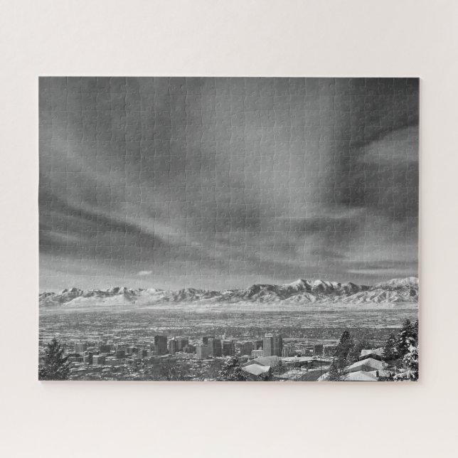 Salt Lake City -Black and White -16x20 inch Jigsaw Puzzle (Horizontal)