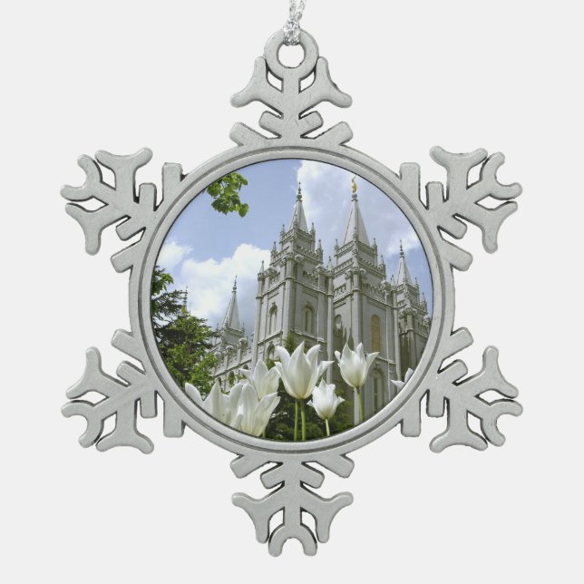 Salt Lake City, LDS Temple Snowflake Pewter Christmas Ornament (Front)