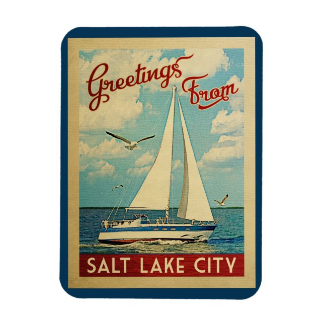 Salt Lake City Sailboat Vintage Travel Utah Magnet (Vertical)