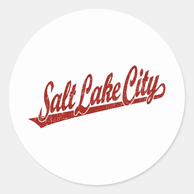 Salt Lake City script logo in red distressed Classic Round Sticker (Front)