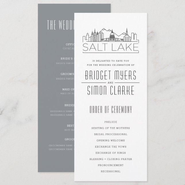 Salt Lake City Stylised Skyline | Wedding Program Invitation (Front/Back)