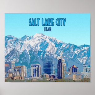Salt Lake City Utah Downtown Vintage Poster