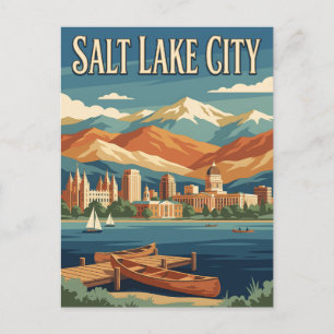 Salt Lake City Utah Mountain Retro Vintage Poster Postcard