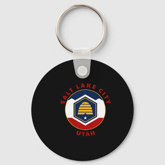 Salt Lake City Utah New Ut Flag Beehive Vacation S Key Ring (Front)