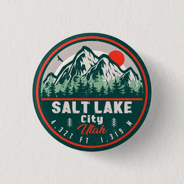Salt Lake City Utah Retro Sunset Souvenirs 60s 3 Cm Round Badge (Front)