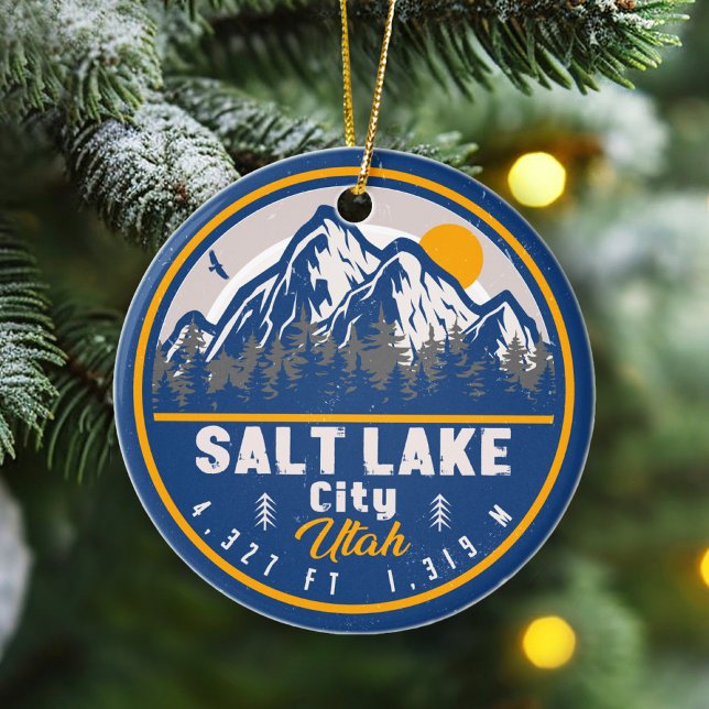 Salt Lake City Utah Retro Sunset Souvenirs 60s Ceramic Tree Decoration (Creator Uploaded)