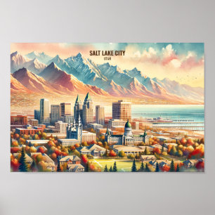 Salt Lake City Utah USA Travel Places watercolor Poster
