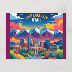 Salt Lake City Utah vintage watercolor Travel Postcard