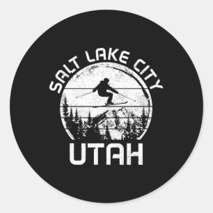Salt Lake City Utah Vintage Winter Sports Ski Snow Classic Round Sticker