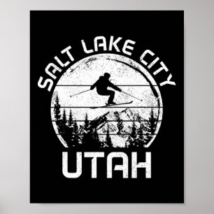 Salt Lake City Utah Vintage Winter Sports Ski Snow Poster