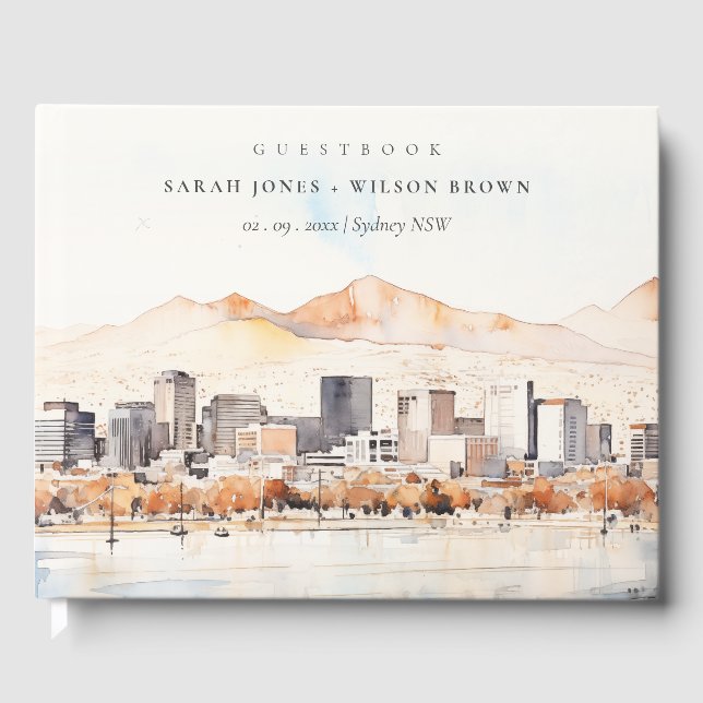Salt Lake City, Utah Watercolor Landscape Wedding Guest Book (Front)