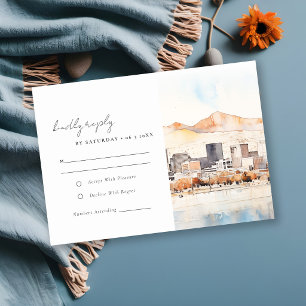 Salt Lake City Utah Watercolor Landscape Wedding RSVP Card