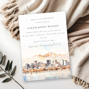 Salt Lake City Utah Watercolor Scape Baby Shower Invitation