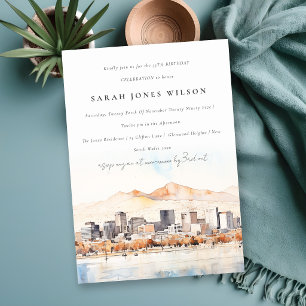 Salt Lake City Utah Watercolor Scape Birthday Invitation