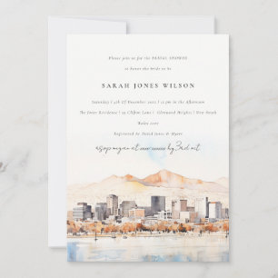 Salt Lake City Utah Watercolor Scape Bridal Shower Invitation