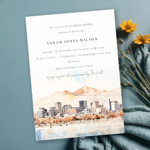 Salt Lake City Utah Watercolor Scape Bridal Shower Invitation