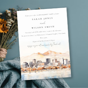 Salt Lake City Utah Watercolor Scape Engagement Invitation