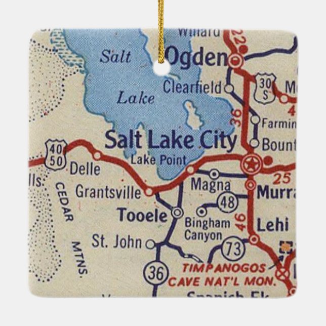 Salt Lake City Vintage Map Ceramic Ornament (Back)