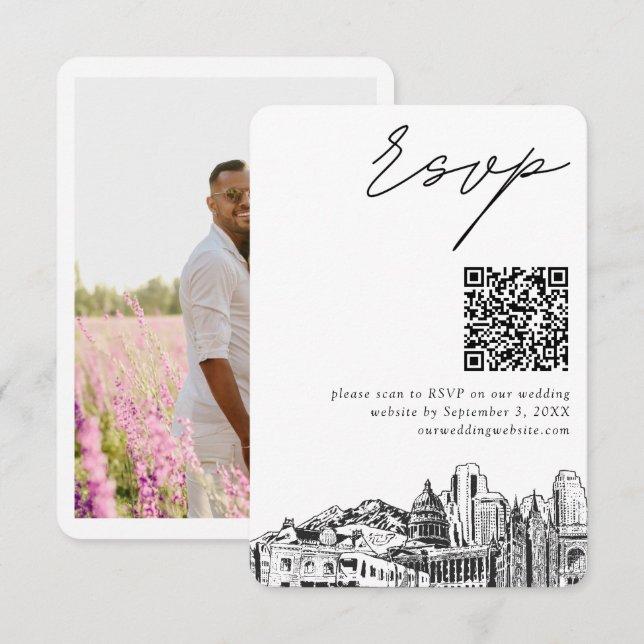 Salt Lake City Wedding RSVP QR Code Small Enclosure Card (Front/Back)