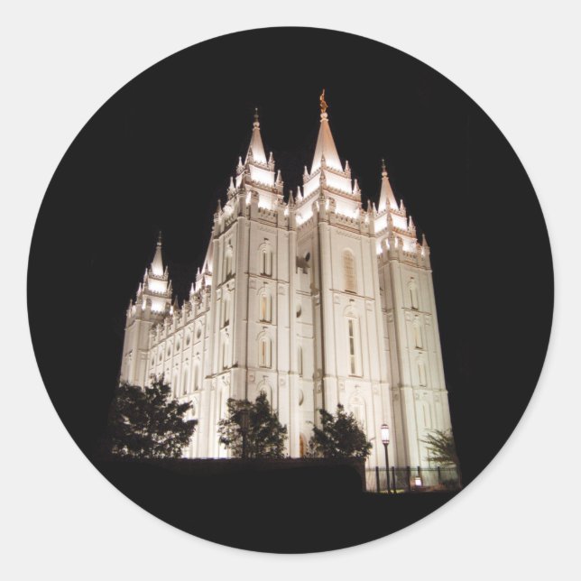 Salt Lake Temple Lit Up at Night Classic Round Sticker (Front)