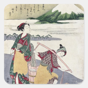 Salt Maidens on the Tago-no-ura Beach Square Sticker