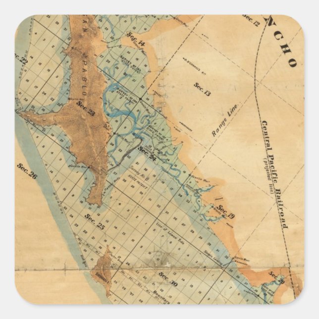 Salt marsh and tide lands map square sticker (Front)