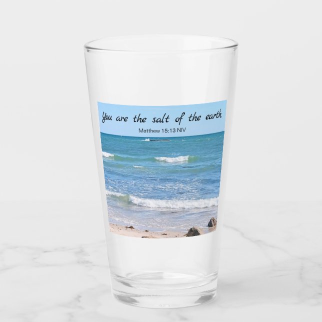 Salt of the Earth Photo of Ocean Bible Verse Glass (Front)