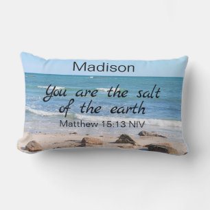 Salt of the Earth Photo of Ocean Bible Verse Lumbar Cushion
