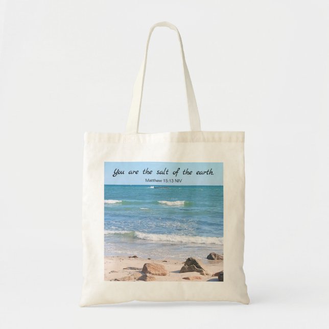 Salt of the Earth Photo of Ocean Bible Verse Tote Bag (Front)