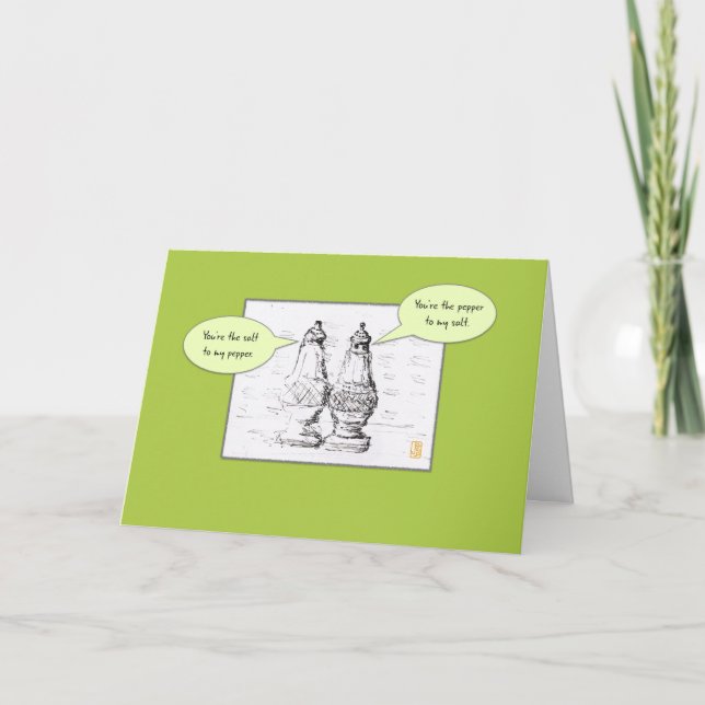 Salt & Pepper on Green Flirty Romantic Card (Front)