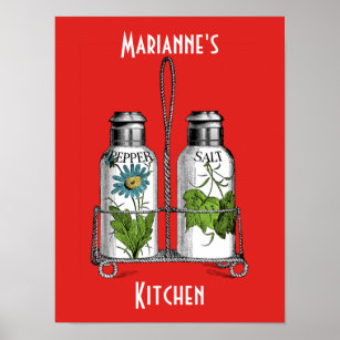Salt & Pepper on Red for the Kitchen 12 x 16 Poster