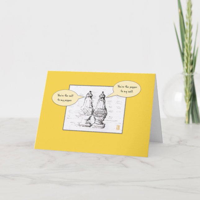 Salt & Pepper on Yellow Flirty Romantic Card (Front)